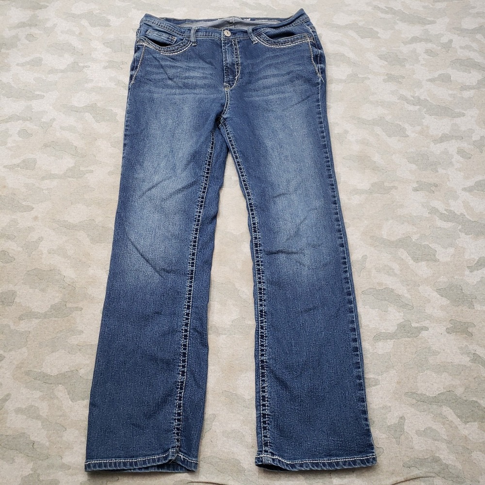 Wallflower Jeans Womens 14 Plus Blue Stretch Straight Leg Denim Medium Wash